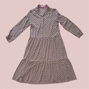 MDRN Brown and White Tiered Long Sleeve midi dress‎ size medium